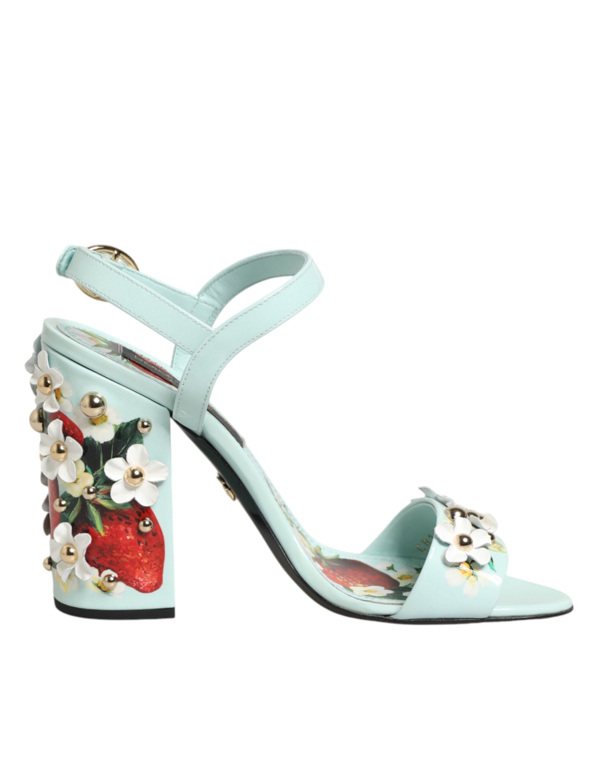Sandales Dolce & Gabbana à talons et fleurs vert menthe, élégantes chaussures à talons pour femmes.