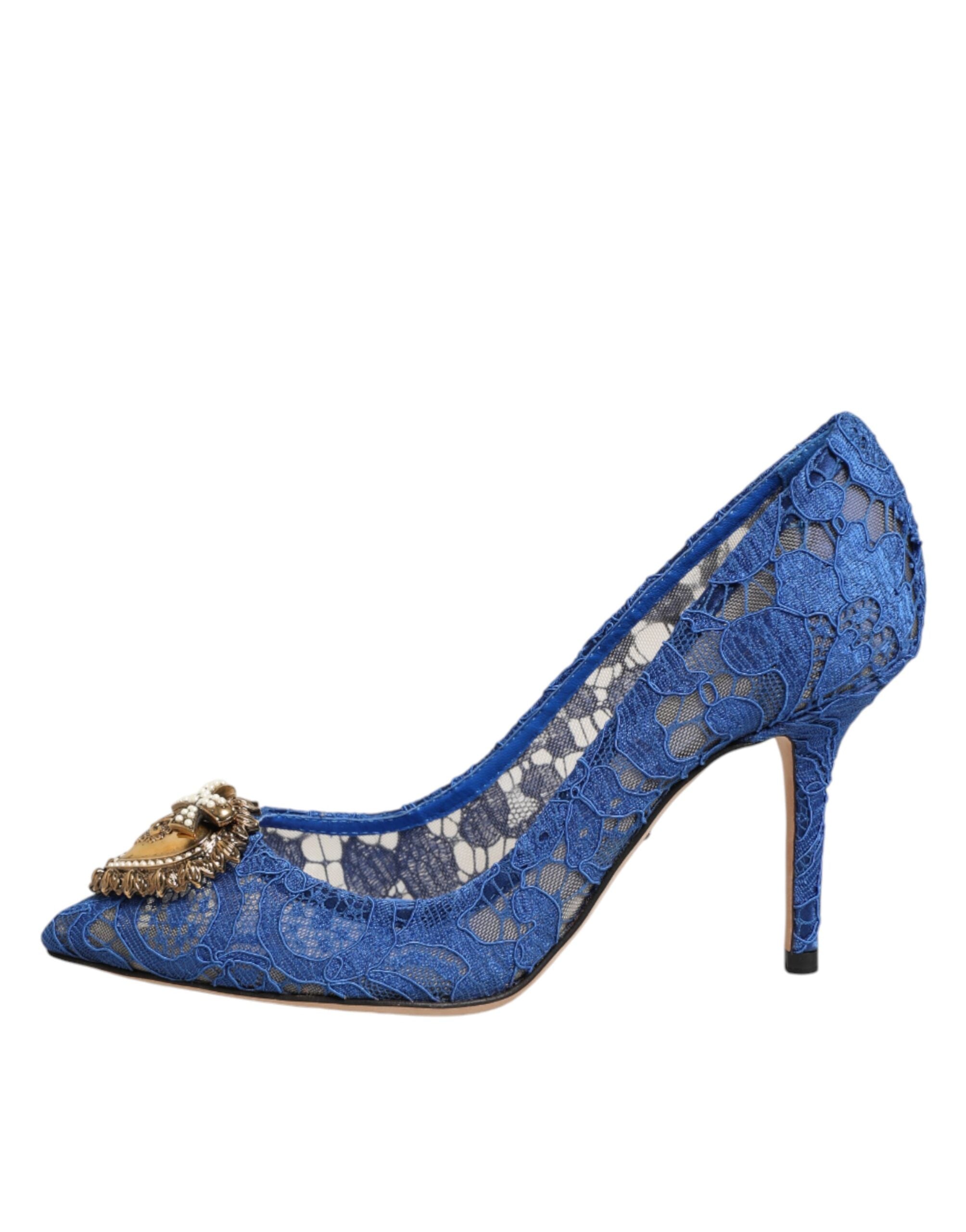 Chaussures à talons Dolce & Gabbana Taormina Blue en dentelle, modèle DEVOTION, élégantes et sophistiquées.