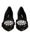 Chaussures Dolce & Gabbana en satin noir avec nœud et embellissements en cristaux, chaussures élégantes pour femmes.