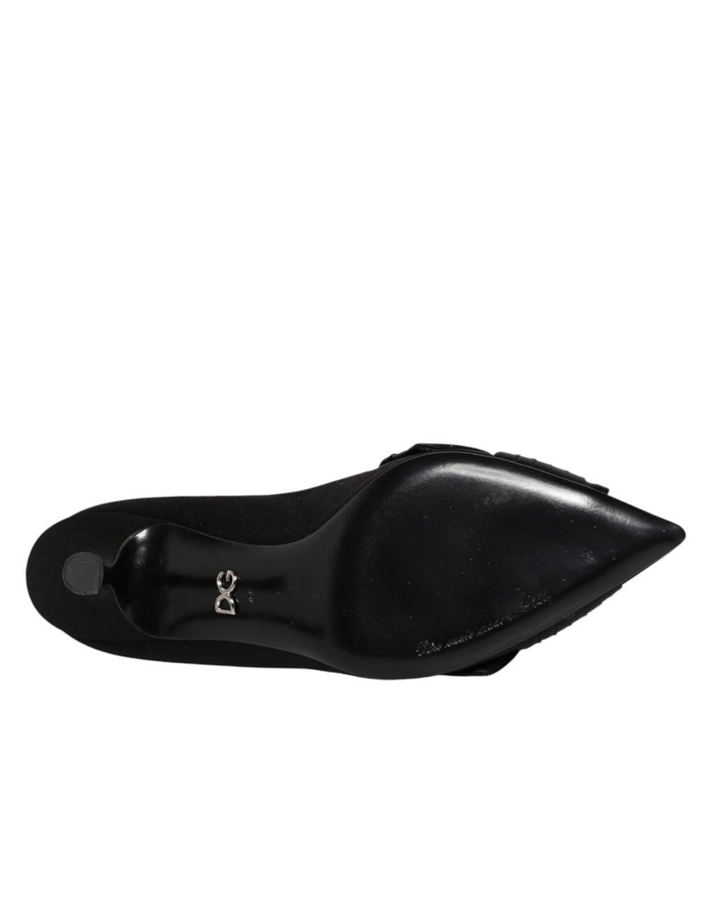Chaussures Dolce & Gabbana à talons noirs en satin avec nœud et embellissements en cristal.