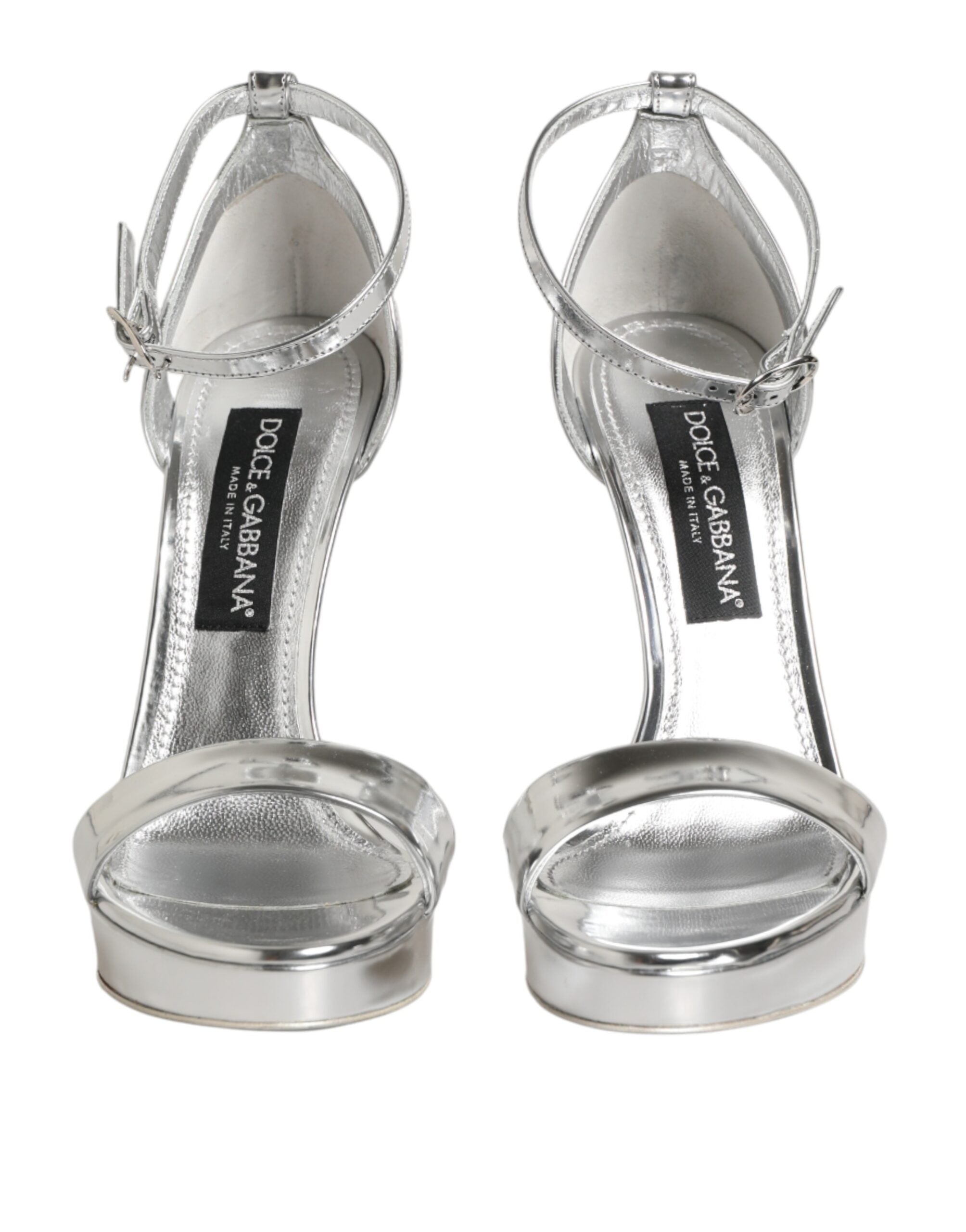 Sandales à plateforme en cuir argenté Dolce & Gabbana Keira, chausse confort et style avec design élégant.