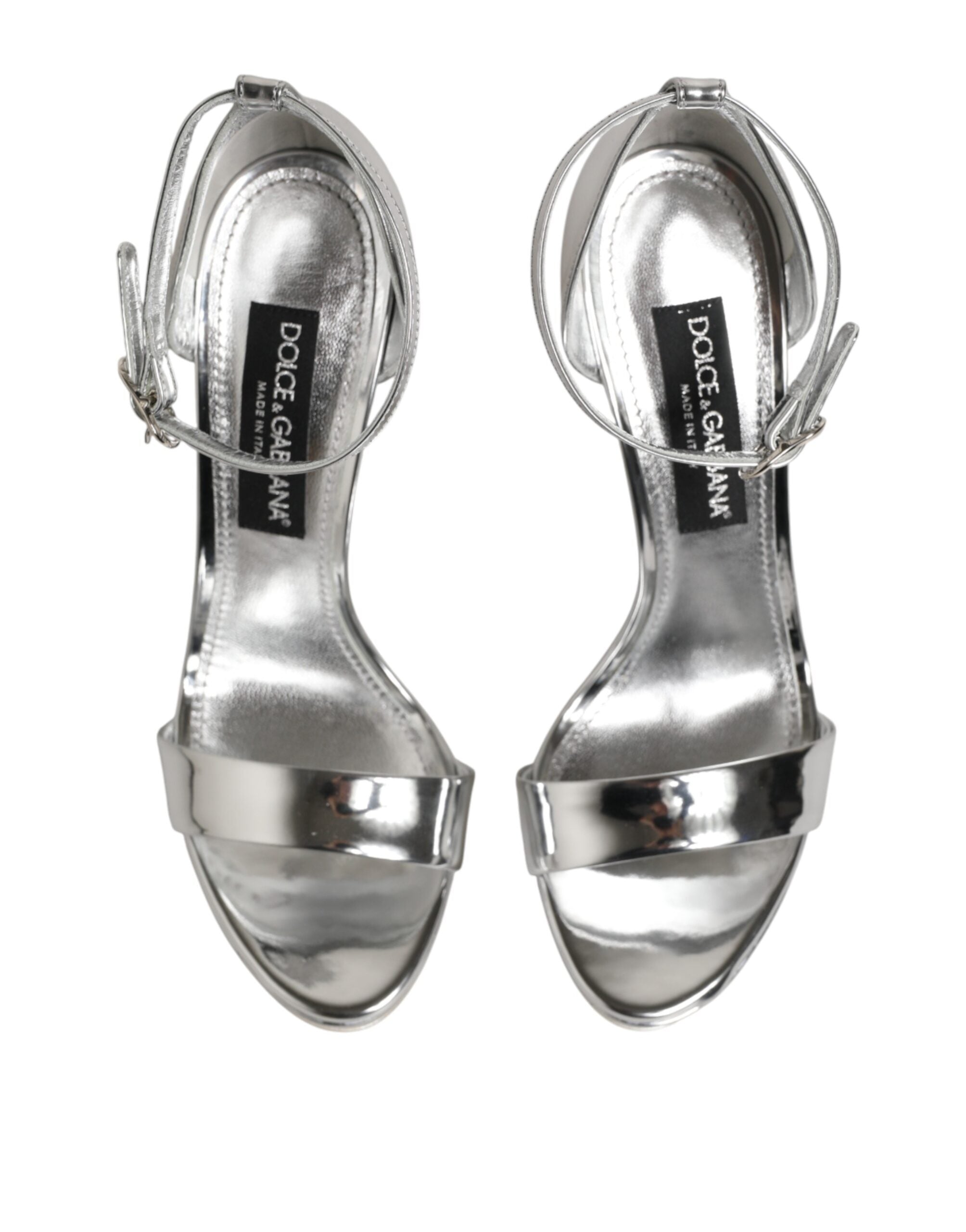 Sandales plateforme en cuir argenté Dolce & Gabbana Keira, chaussures élégantes avec semelle épaisse et design sophistiqué.