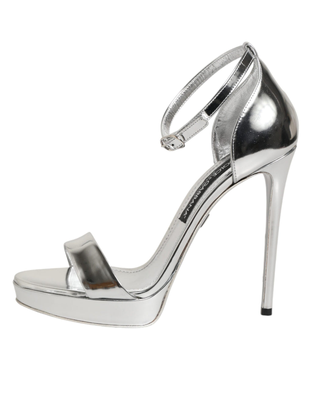 Sandales à plateforme en cuir argenté Dolce & Gabbana Keira, chaussures élégantes avec semelle épaissie et design sophistiqué.