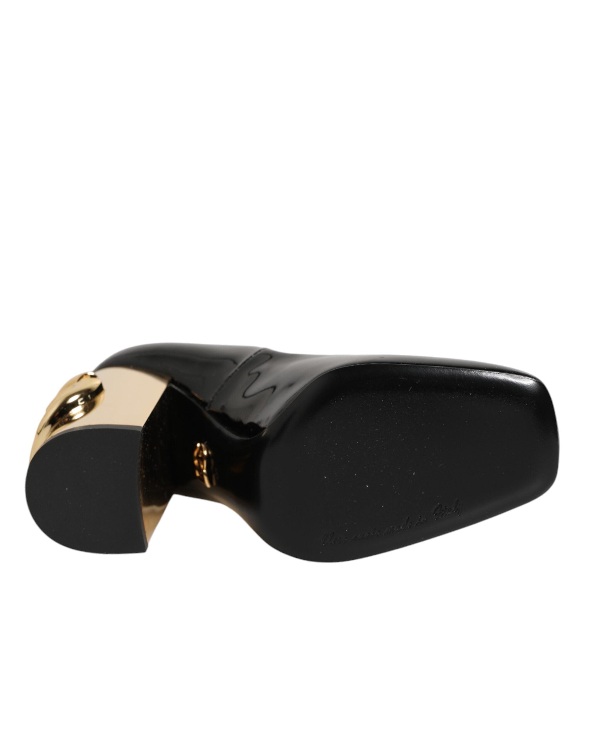 Escarpins Dolce & Gabbana en cuir verni noir et or avec logo doré, talons élégants pour femme.