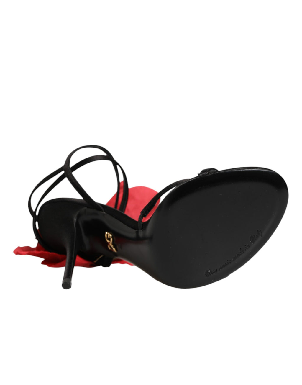 Sandales à talons Dolce & Gabbana en cuir noir avec lanières et motif floral.