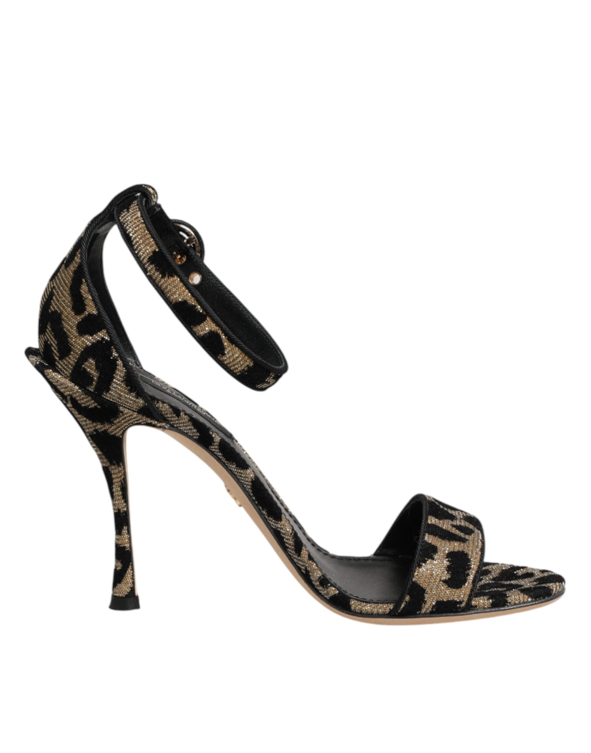 Chaussures à talons Dolce & Gabbana or avec bride à la cheville et motif léopard, style élégant et sophistiqué.