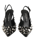 Chaussures à talons noires Dolce & Gabbana en cuir avec studs, sandales slingbacks élégantes et sophistiquées.