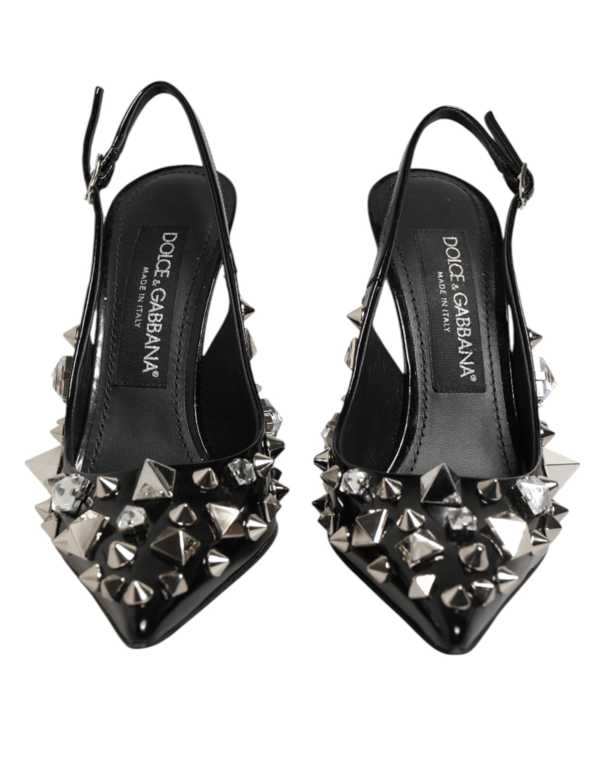 Chaussures à talons noires Dolce & Gabbana en cuir avec studs, sandales slingbacks élégantes et sophistiquées.