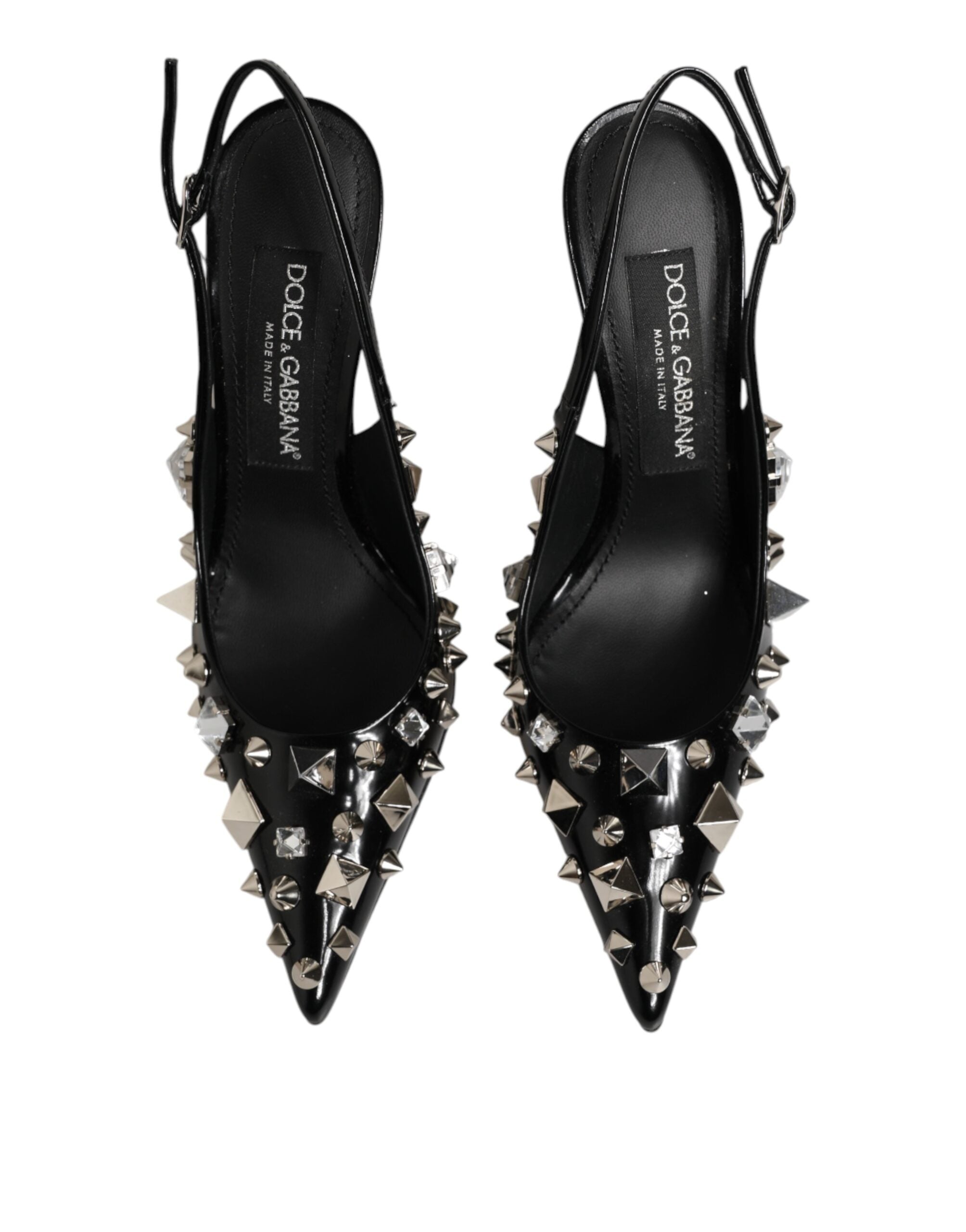 Escarpins à talons noirs en cuir avec clous Dolce & Gabbana, chaussures slingbacks élégantes et sophistiquées.