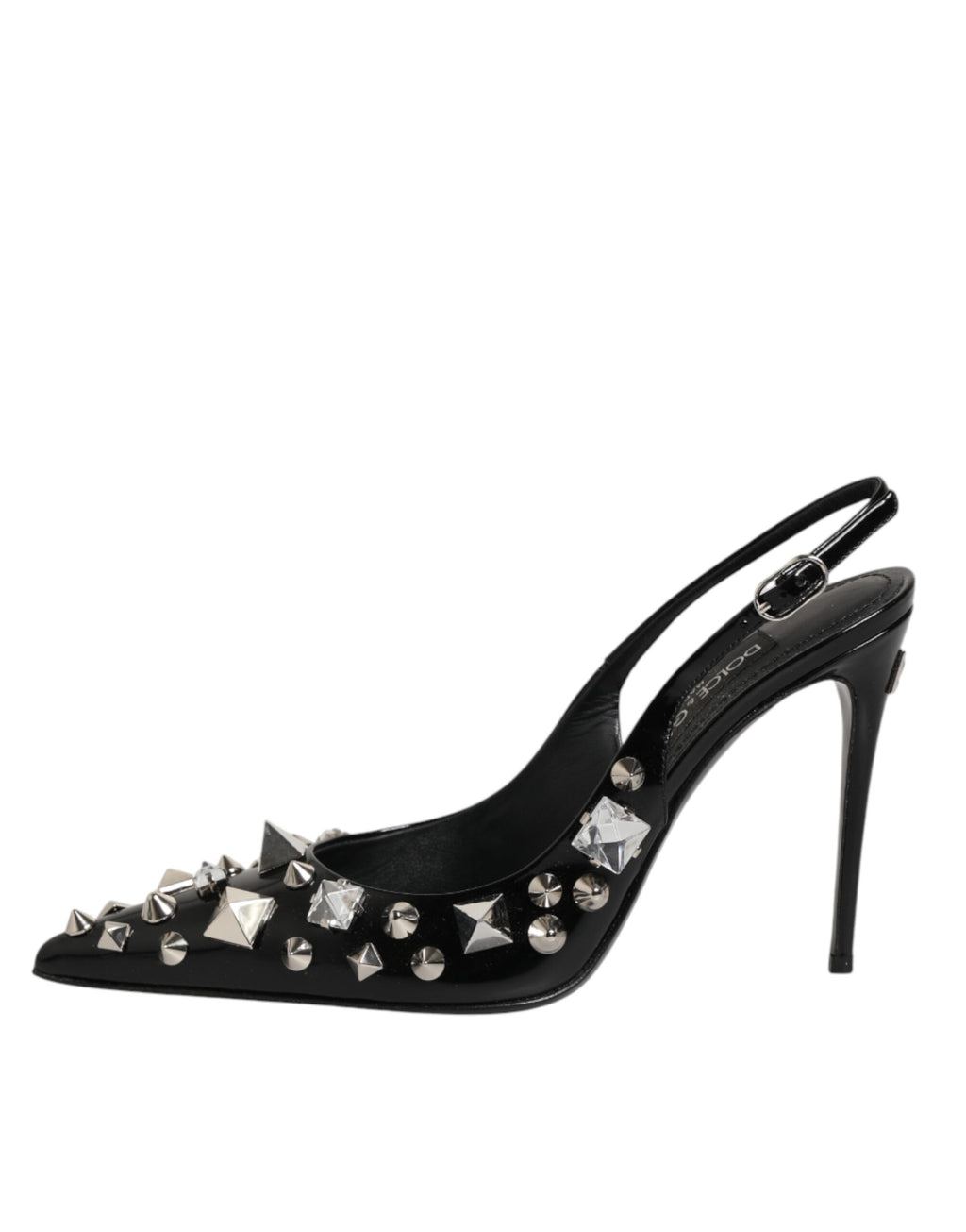 Chaussures à talons noires en cuir avec clous et bride à la cheville de Dolce & Gabbana, chaussures élégantes à talons haut.