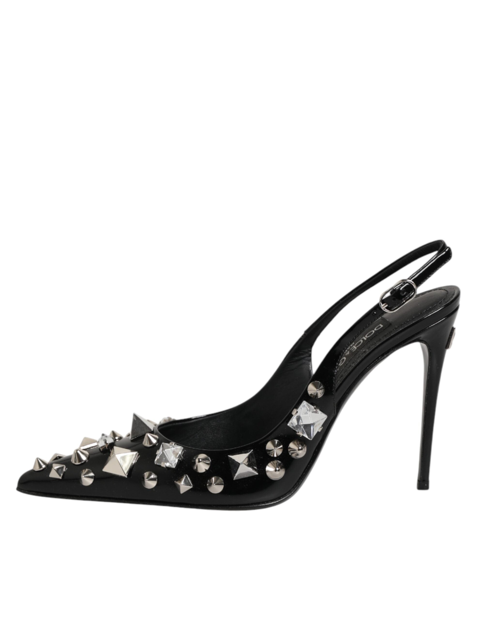 Chaussures à talons noires en cuir avec clous et bride à la cheville de Dolce & Gabbana, chaussures élégantes à talons haut.