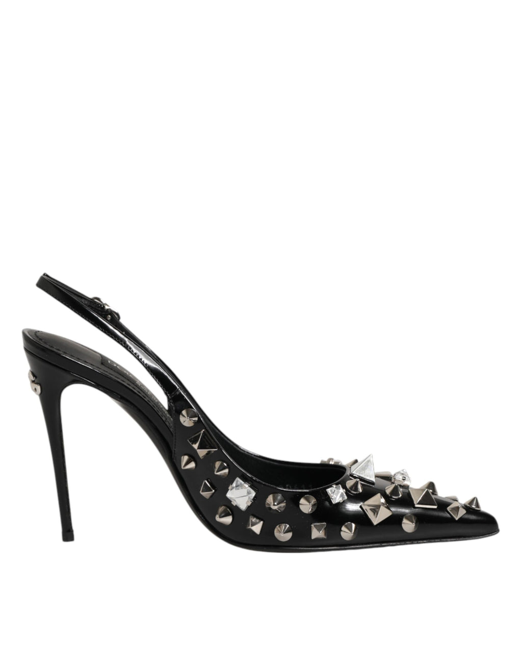 Chaussures à talons noires Dolce & Gabbana, escarpins en cuir avec clous et bride en slingback, élégance sophistiquée.