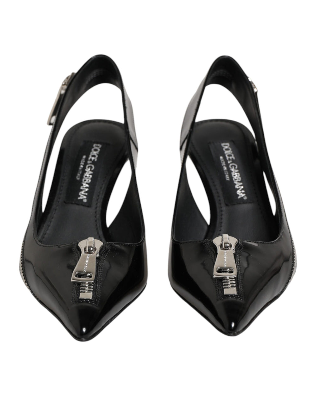 Escarpins noirs en cuir avec fermeture éclair et brides à talons chez Dolce & Gabbana.