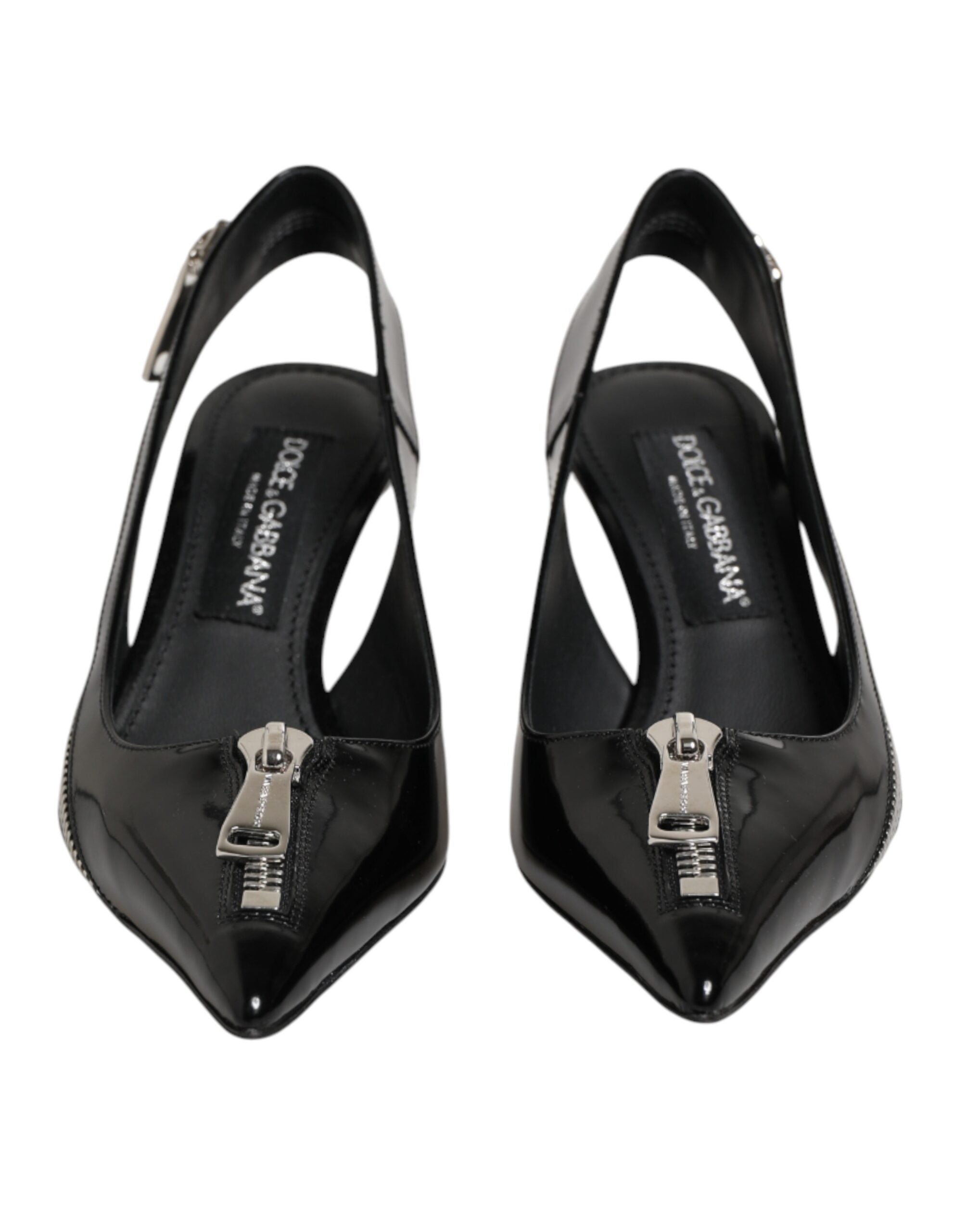 Escarpins noirs en cuir avec fermeture éclair et brides à talons chez Dolce & Gabbana.