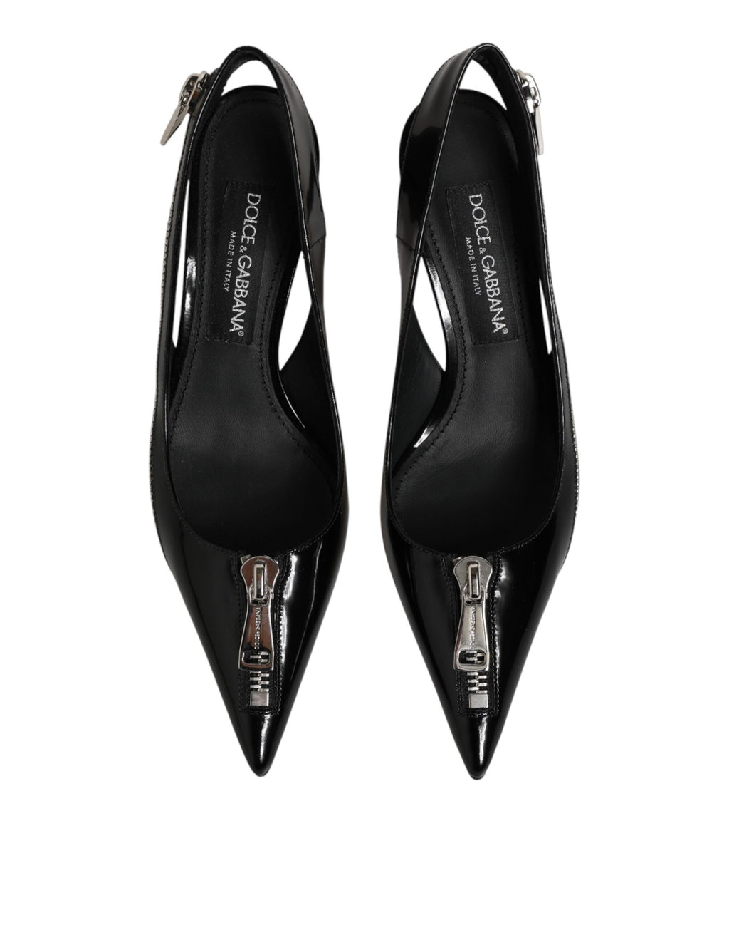 Chaussures à talons Dolce & Gabbana, escarpins en cuir noir avec fermeture éclair et bride à la cheville.