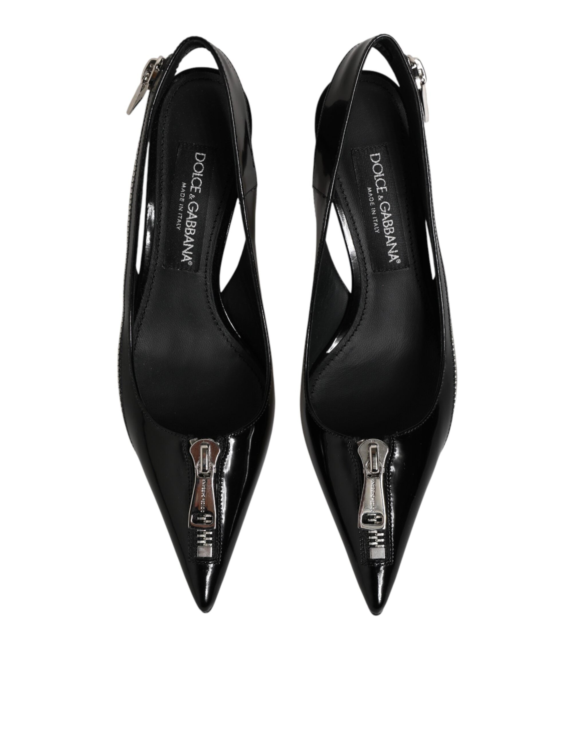 Chaussures à talons Dolce & Gabbana, escarpins en cuir noir avec fermeture éclair et bride à la cheville.