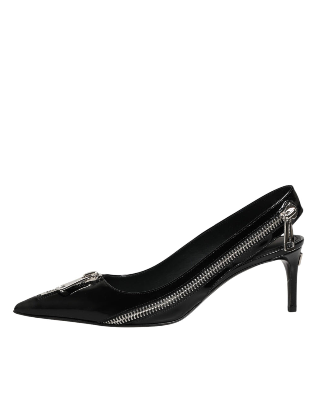 Escarpins à talons en cuir noir avec fermeture éclair et bride à boucle, chaussures Dolce & Gabbana, élégantes et sophistiquées.