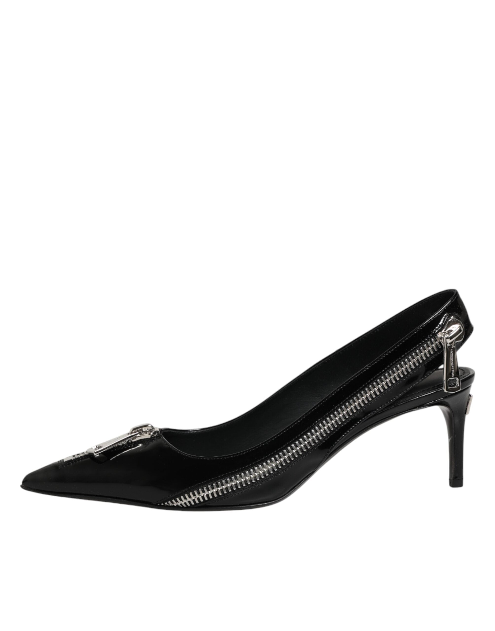 Escarpins à talons en cuir noir avec fermeture éclair et bride à boucle, chaussures Dolce & Gabbana, élégantes et sophistiquées.