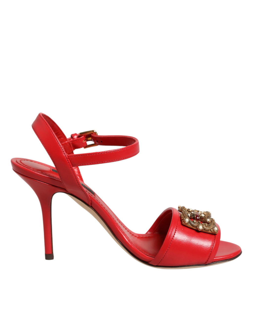 Sandales à talons rouges Dolce & Gabbana DG AMORE en cuir, avec bride fine et design élégant.