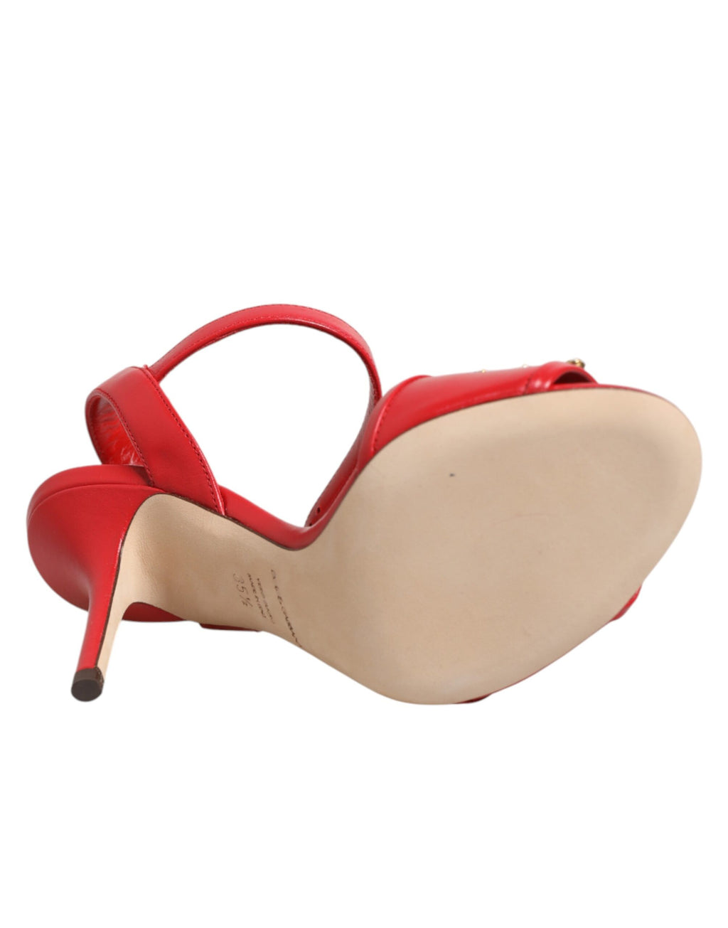 Sandales à talons rouges Dolce & Gabbana DG AMORE en cuir, avec bride élégante et design sophistiqué.