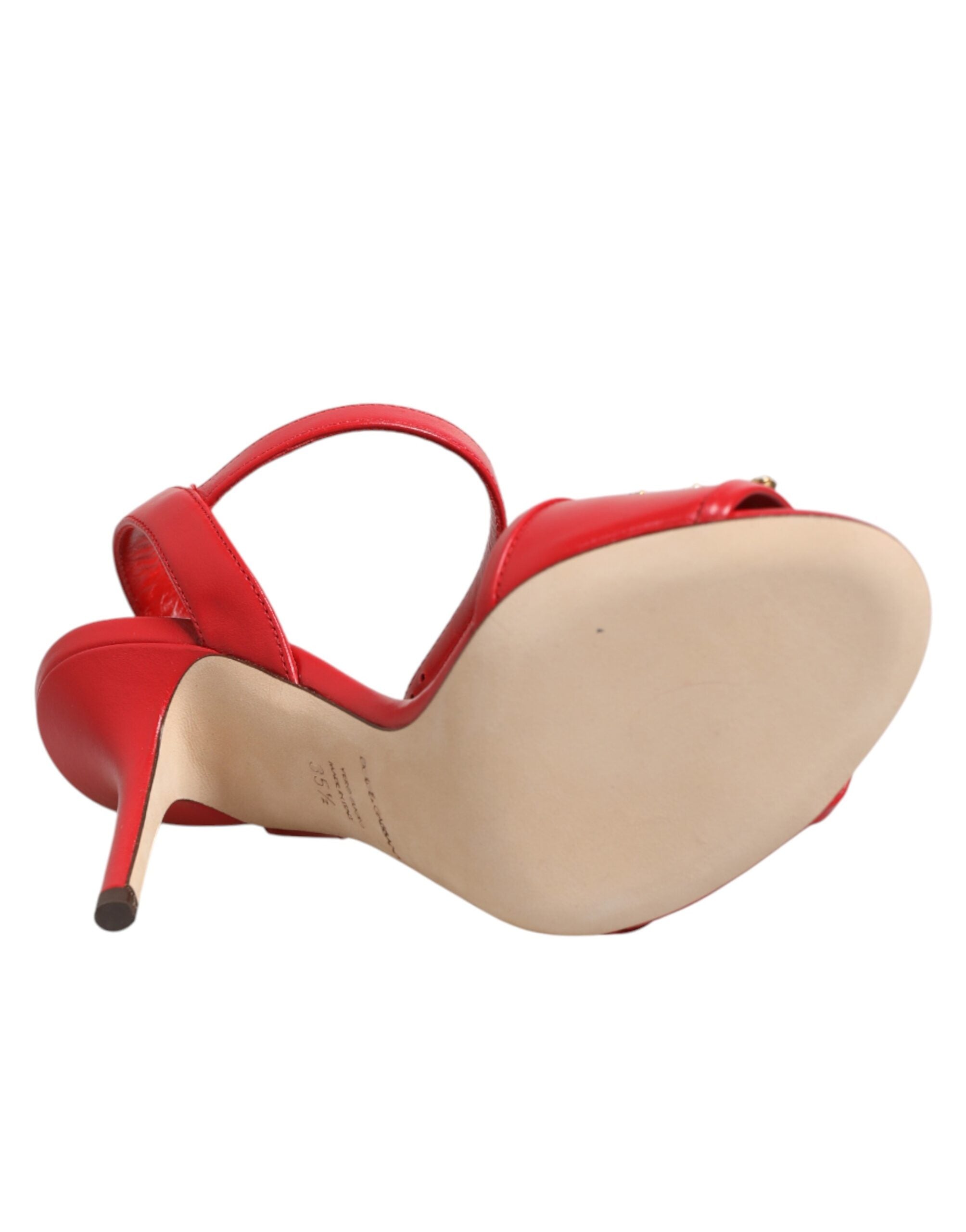 Sandales à talons rouges Dolce & Gabbana DG AMORE en cuir, avec bride élégante et design sophistiqué.