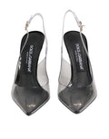 Chaussures Dolce & Gabbana en cuir noir avec talons, semelle en PVC transparent, chaussures à talons slingback élégantes.