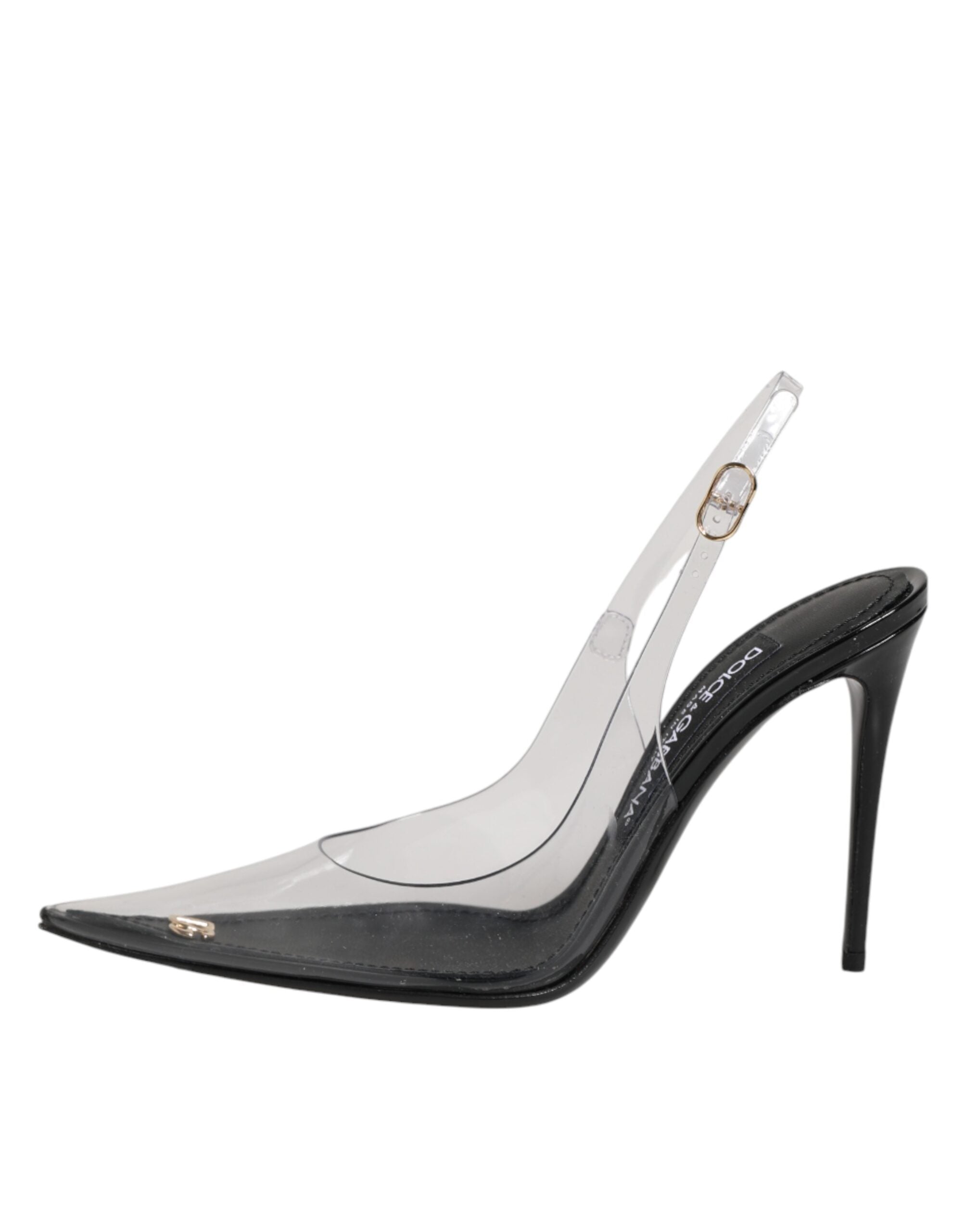 Escarpins Dolce & Gabbana en cuir noir avec talons, semelle en PVC transparent, style élégant et moderne.