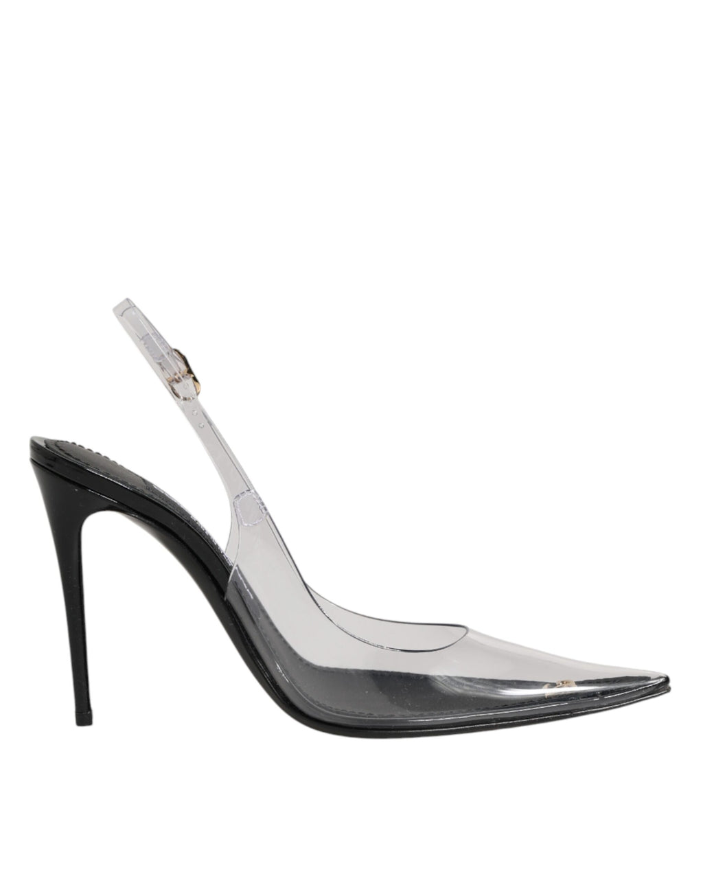 Chaussures à talons Dolce & Gabbana en cuir noir et PVC transparent, slingbacks élégants et sophistiqués.