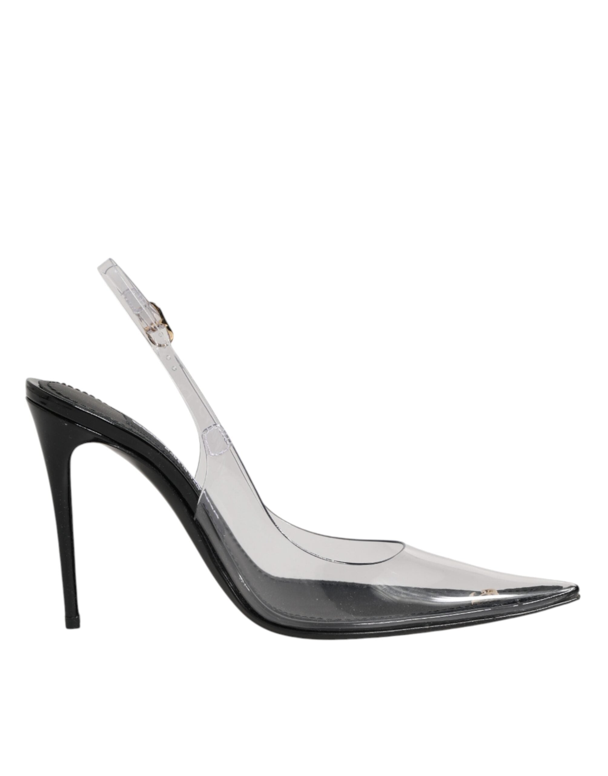 Chaussures à talons Dolce & Gabbana en cuir noir et PVC transparent, slingbacks élégants et sophistiqués.
