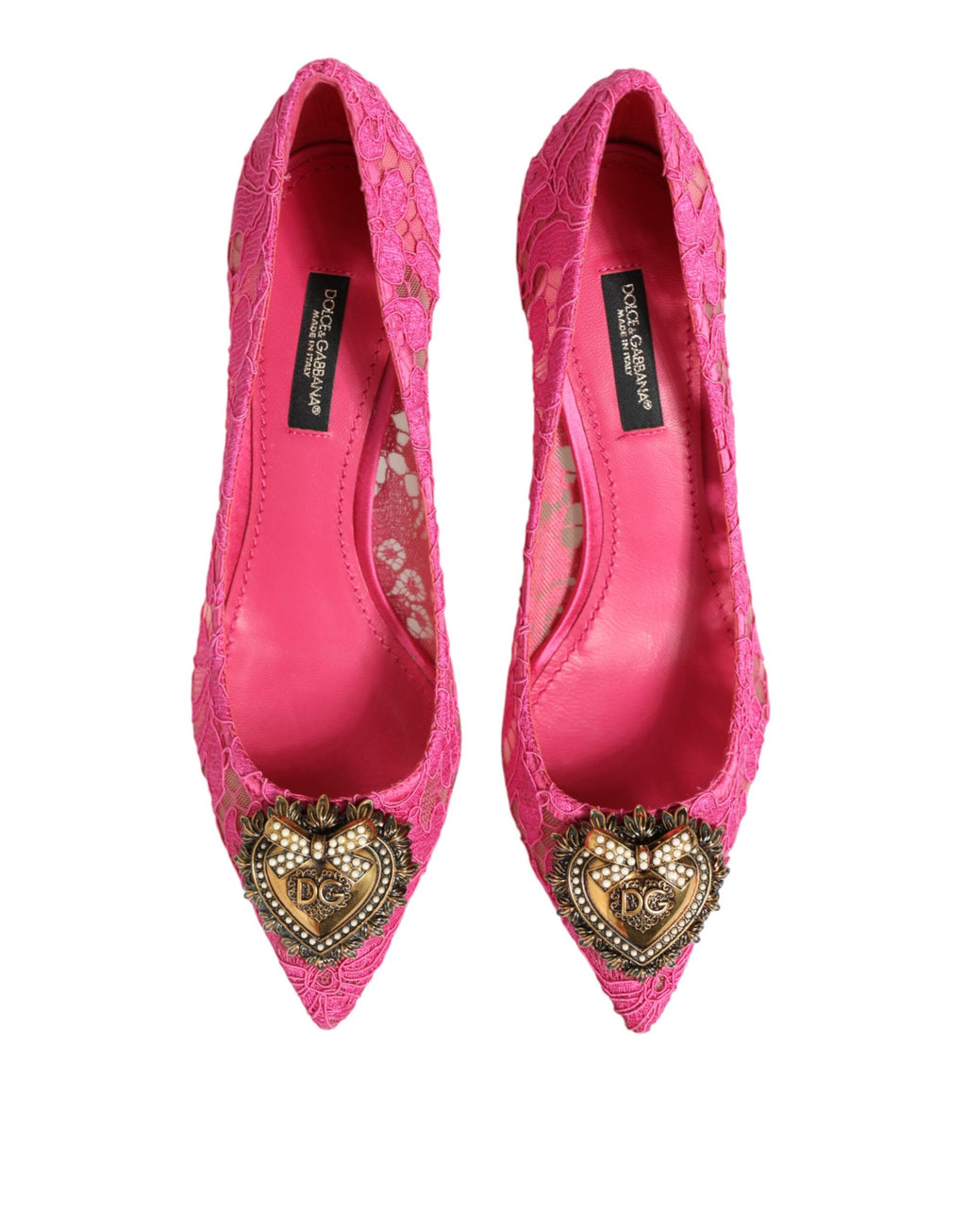 Chaussures à talons Dolce & Gabbana Taormina Lace DEVOTION rose, chaussures élégantes en dentelle rose pour femmes