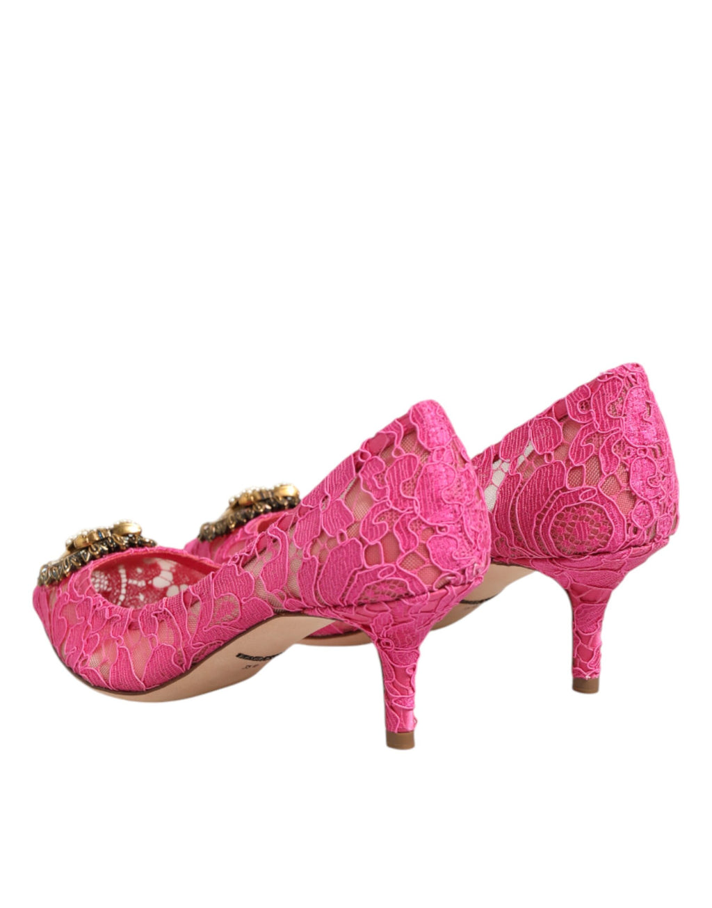 Chaussures à talons roses Dolce & Gabbana Taormina Lace DEVOTION, élégantes et féminines, en dentelle raffinée.