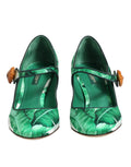 Sandales vertes en soie Dolce & Gabbana MARY JANES avec motif de feuilles, chaussures élégantes et confortables.