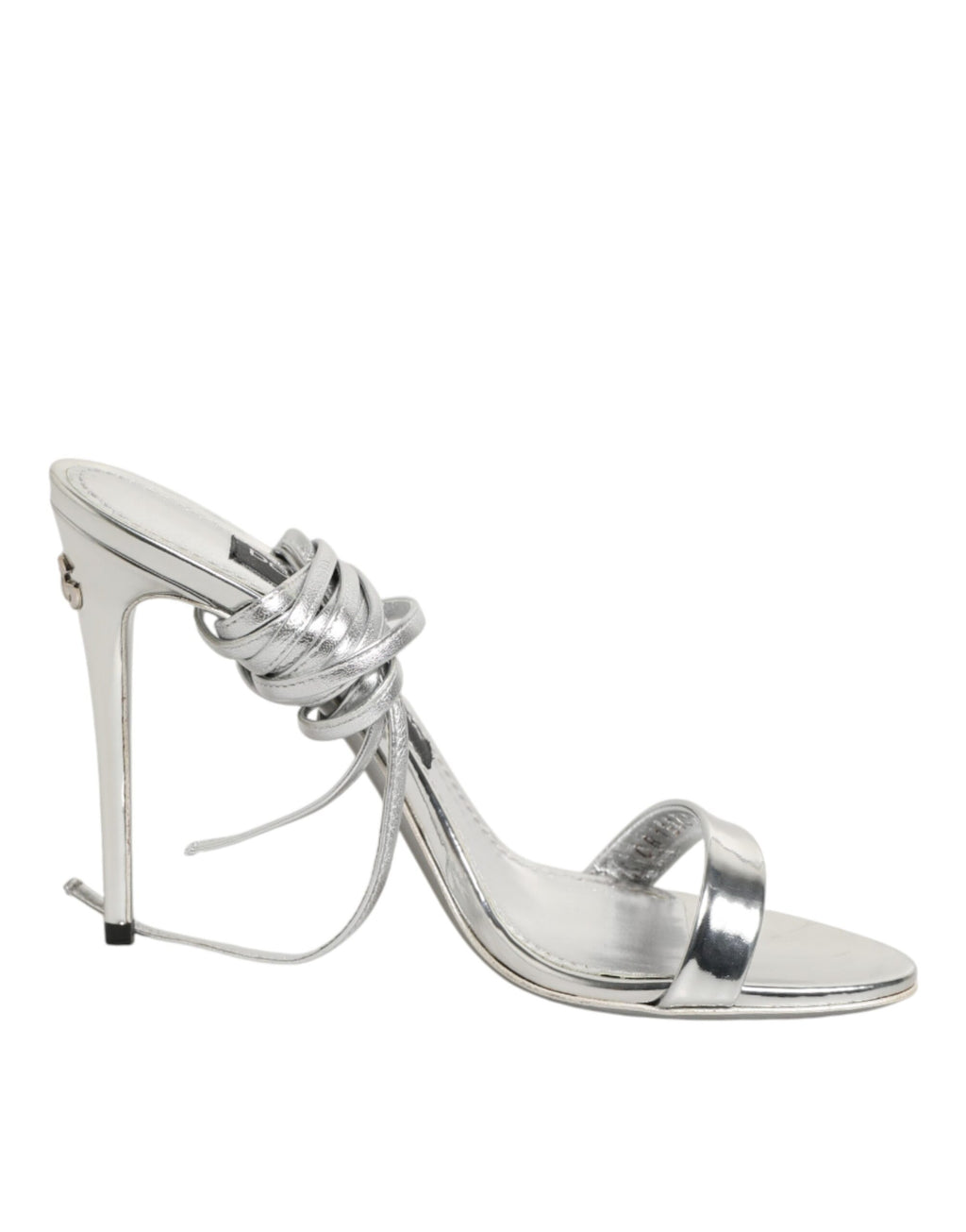 Sandales à talons hauts Dolce & Gabbana en argent avec brides fines et design élégant, vues de côté.