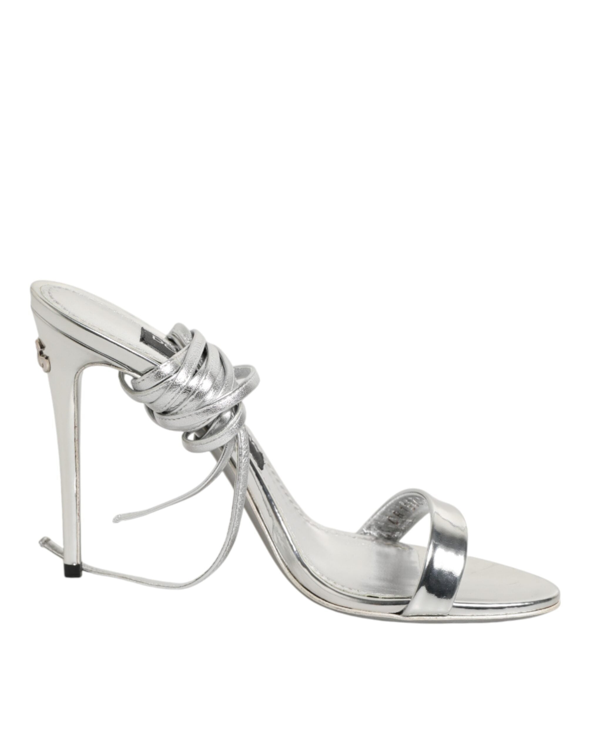 Sandales à talons hauts Dolce & Gabbana en argent avec brides fines et design élégant, vues de côté.