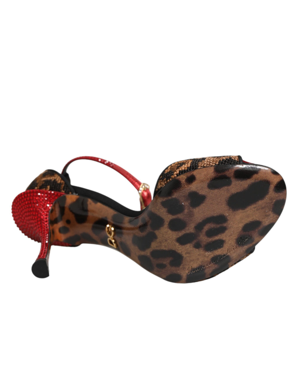 Sandales Dolce & Gabbana en cuir marron à motif léopard orné de roses en cristaux, chaussures élégantes et sophistiquées.