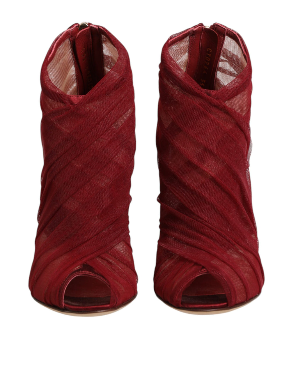 Chaussures à talons stilettos Dolce & Gabbana en tulle rouge, bottines élégantes et sophistiquées avec talons fins.