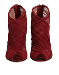Chaussures à talons stilettos Dolce & Gabbana en tulle rouge, bottines élégantes et sophistiquées avec talons fins.