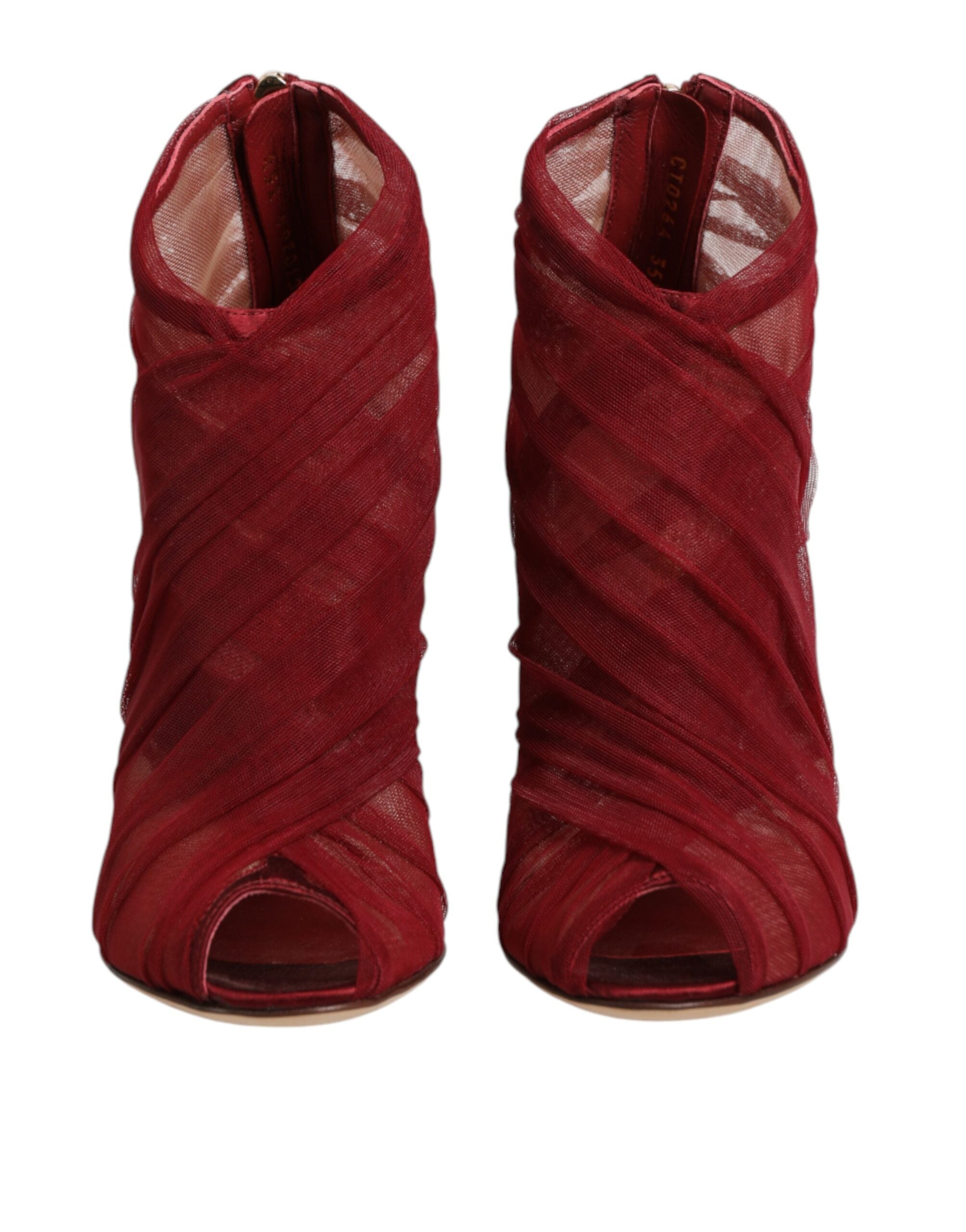 Chaussures à talons stilettos Dolce & Gabbana en tulle rouge, bottines élégantes et sophistiquées avec talons fins.