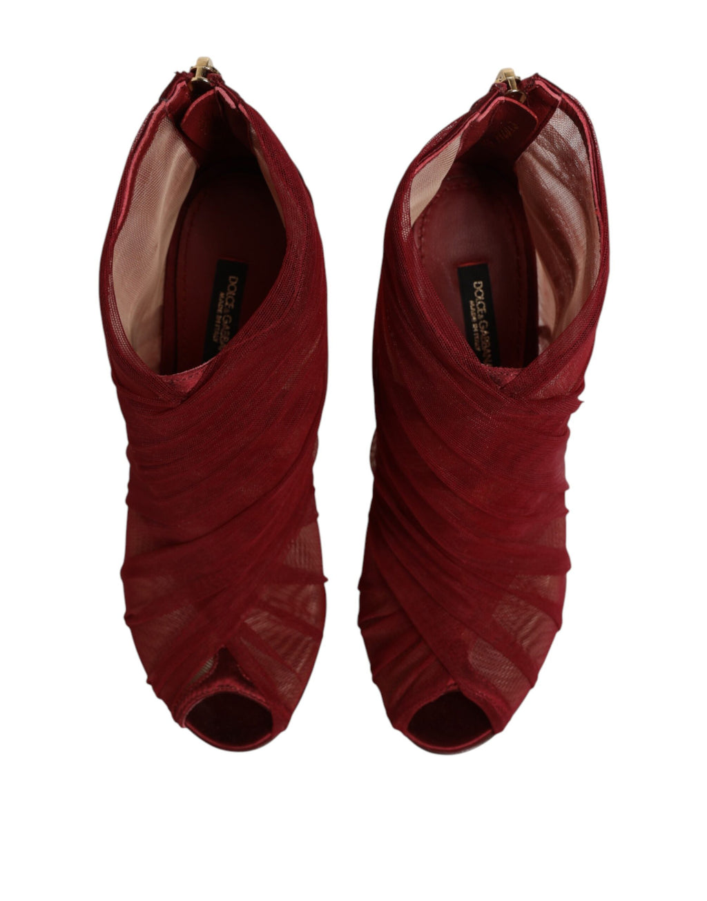 Chaussures Dolce & Gabbana à talons aiguilles en tulle rouge, bottines élégantes et féminines avec semelle en stiletto.