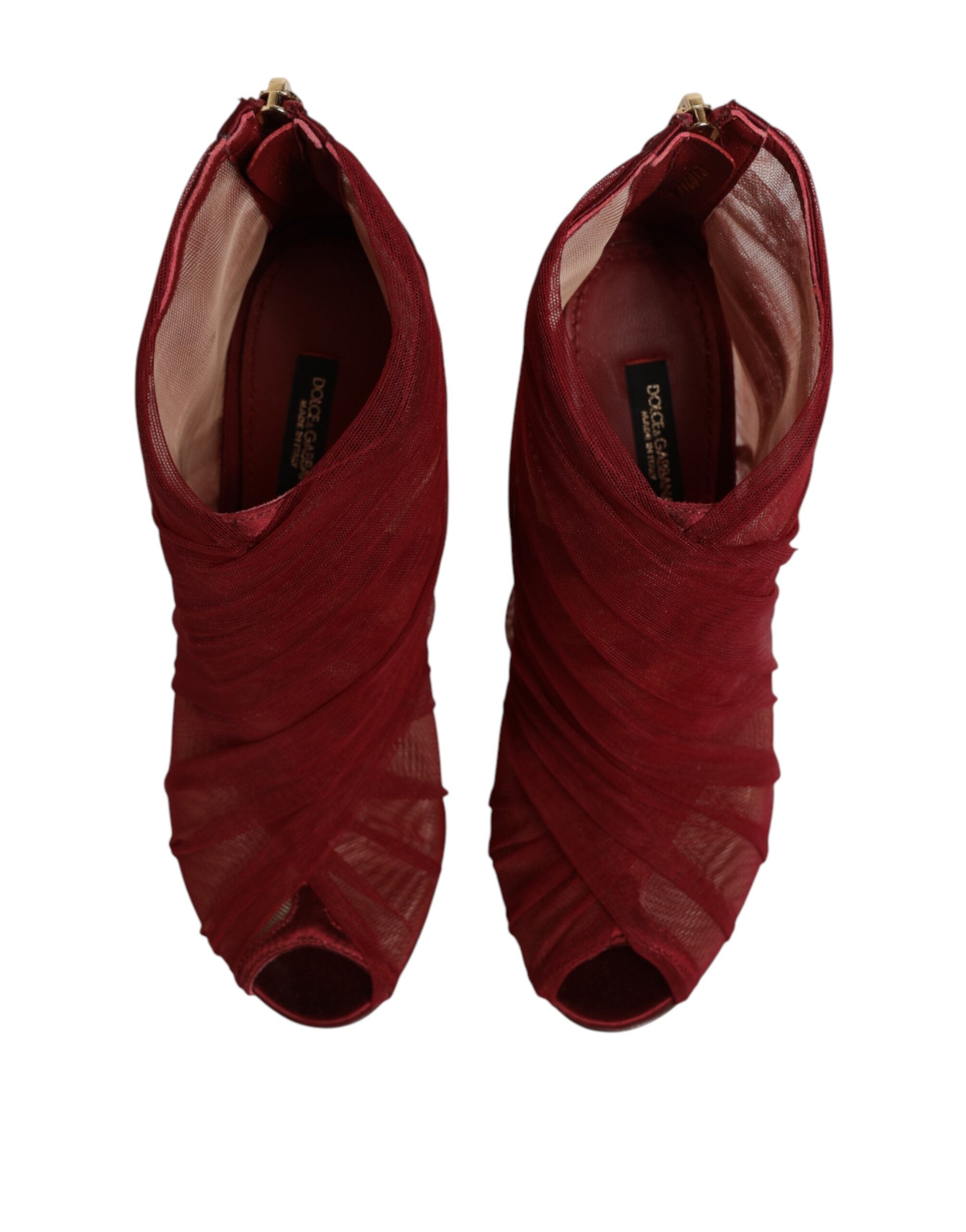 Chaussures Dolce & Gabbana à talons aiguilles en tulle rouge, bottines élégantes et féminines avec semelle en stiletto.