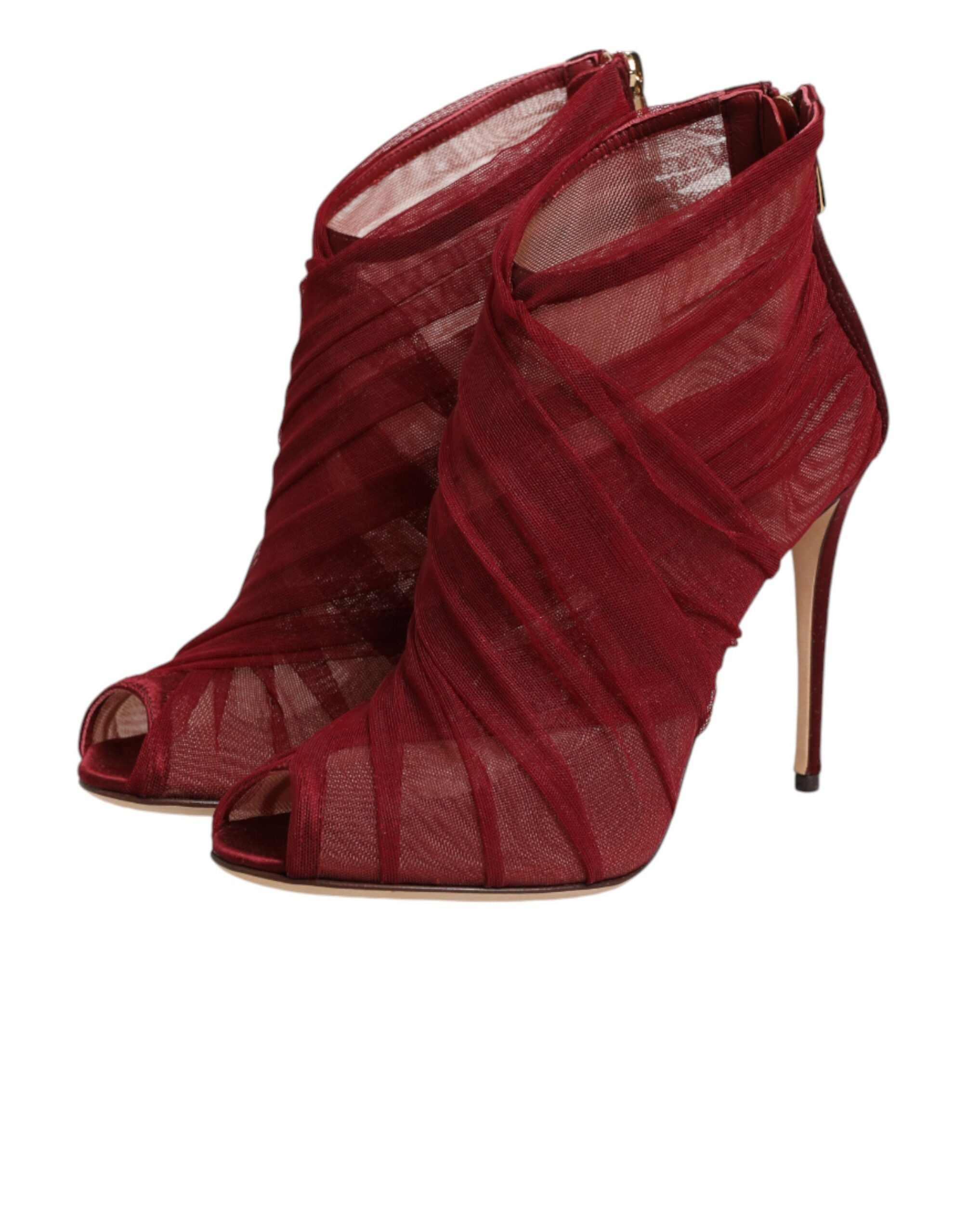 Chaussures Dolce & Gabbana en tulle rouge à talons aiguilles, bottines élégantes et sophistiquées.