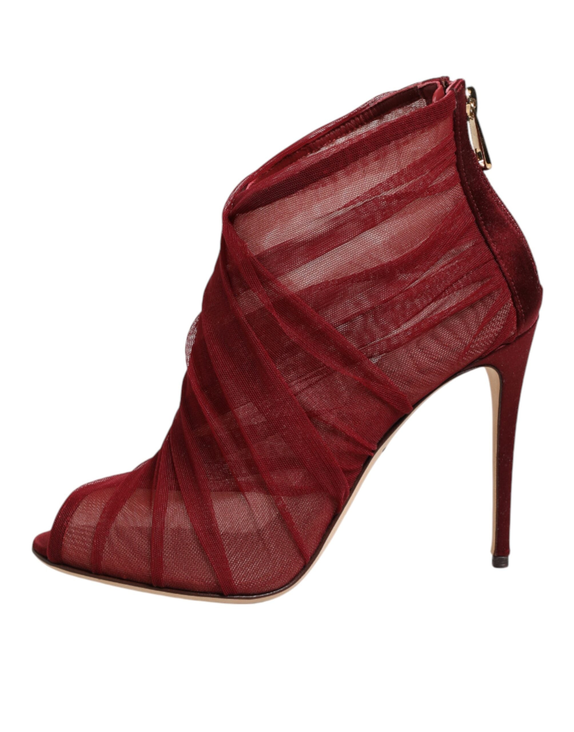 Chaussures Dolce & Gabbana à talons aiguilles en tulle rouge, bottines élégantes avec semelle en stiletto.