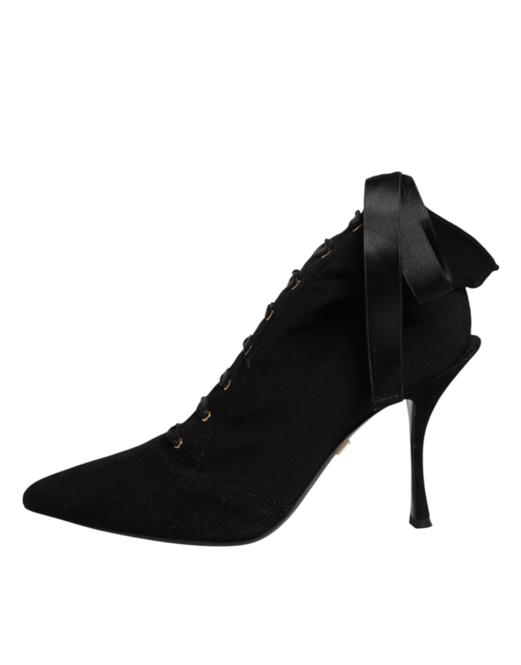 Chaussures à talons stilettos noires Dolce & Gabbana avec lacets, bottines élégantes en cuir pour femme.