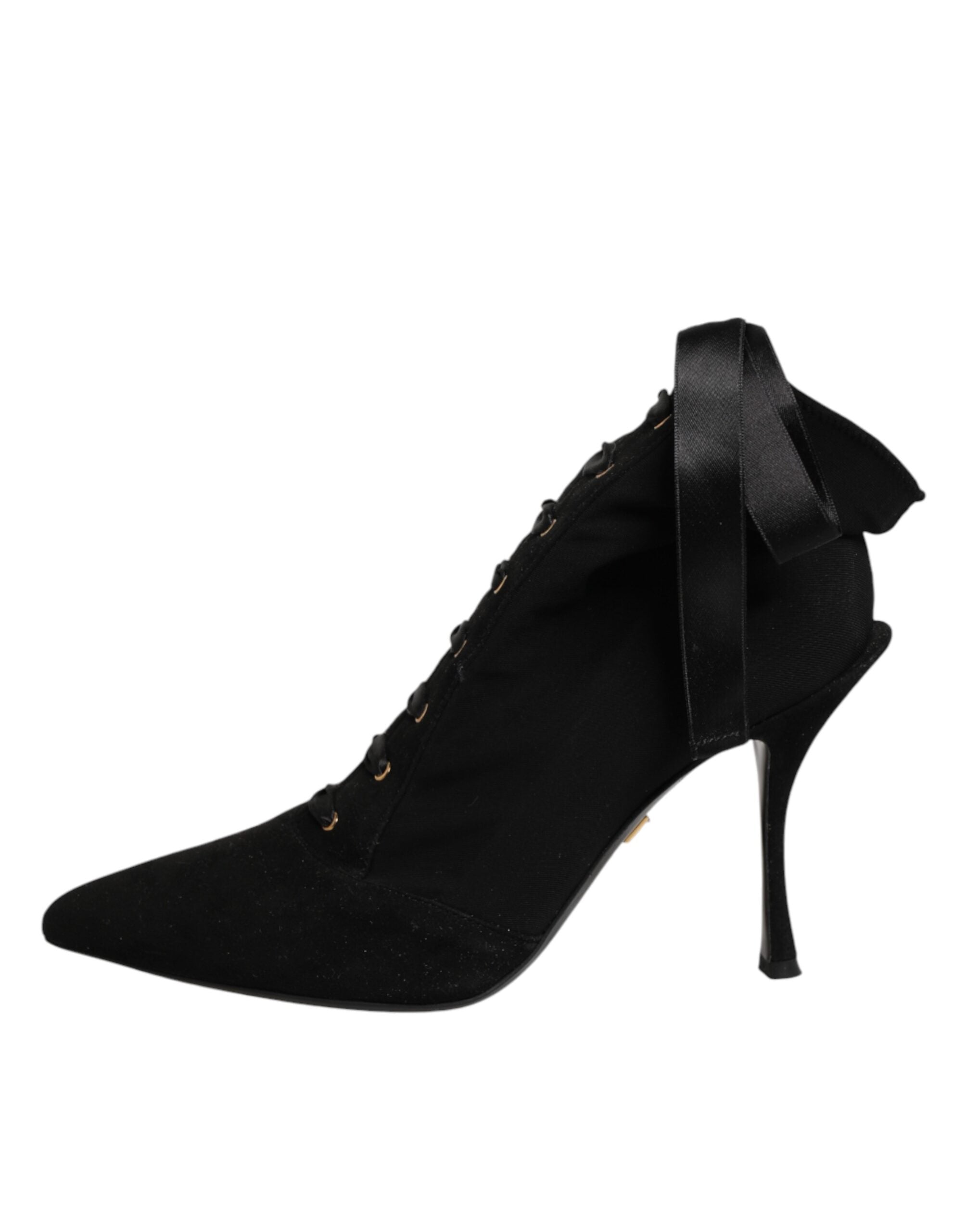 Chaussures à talons stilettos noires Dolce & Gabbana avec lacets, bottines élégantes en cuir pour femme.