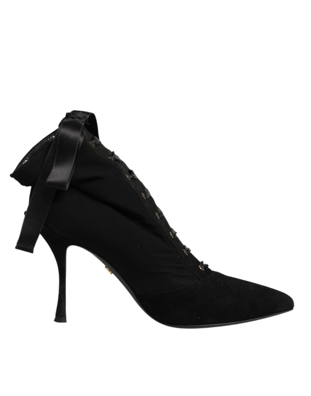 Chaussures Dolce & Gabbana, bottines à talons aiguilles noires avec lacets, design élégant et sophistiqué.