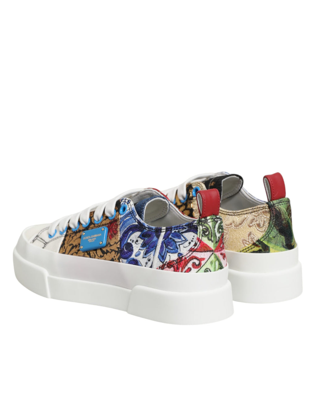 Chaussures sneakers basses Dolce & Gabbana à patchwork multicolore, style décontracté avec semelle blanche.