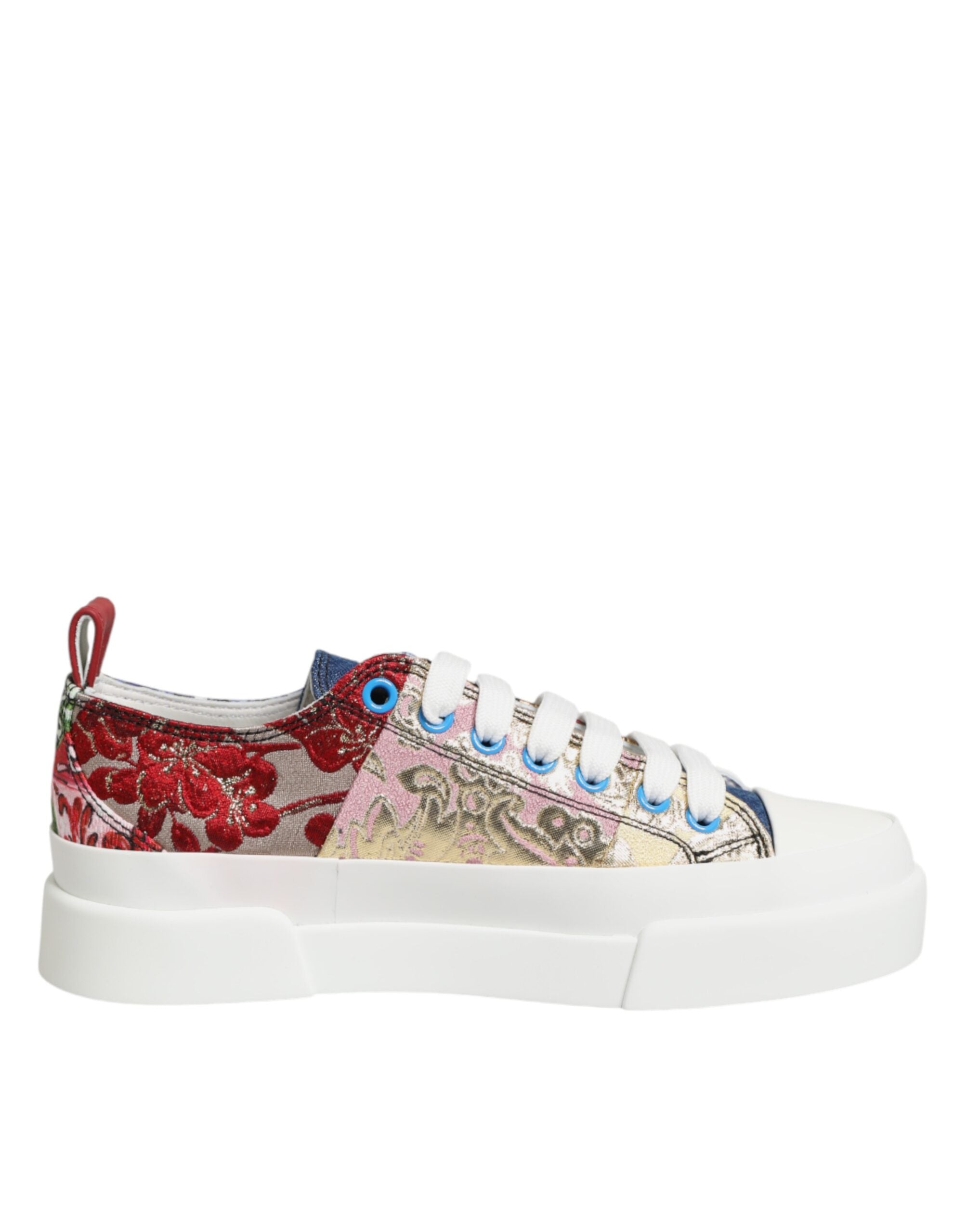 Chaussures sneakers Dolce & Gabbana à patchwork multicolore, baskets basses en toile avec détails colorés.