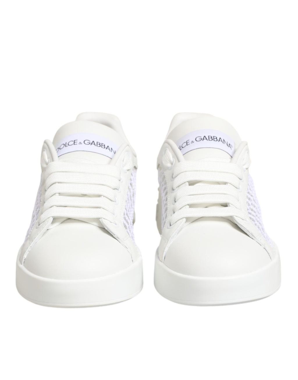 Chaussures basses Dolce & Gabbana en mesh blanc avec inserts, sneakers élégants pour un style décontracté.