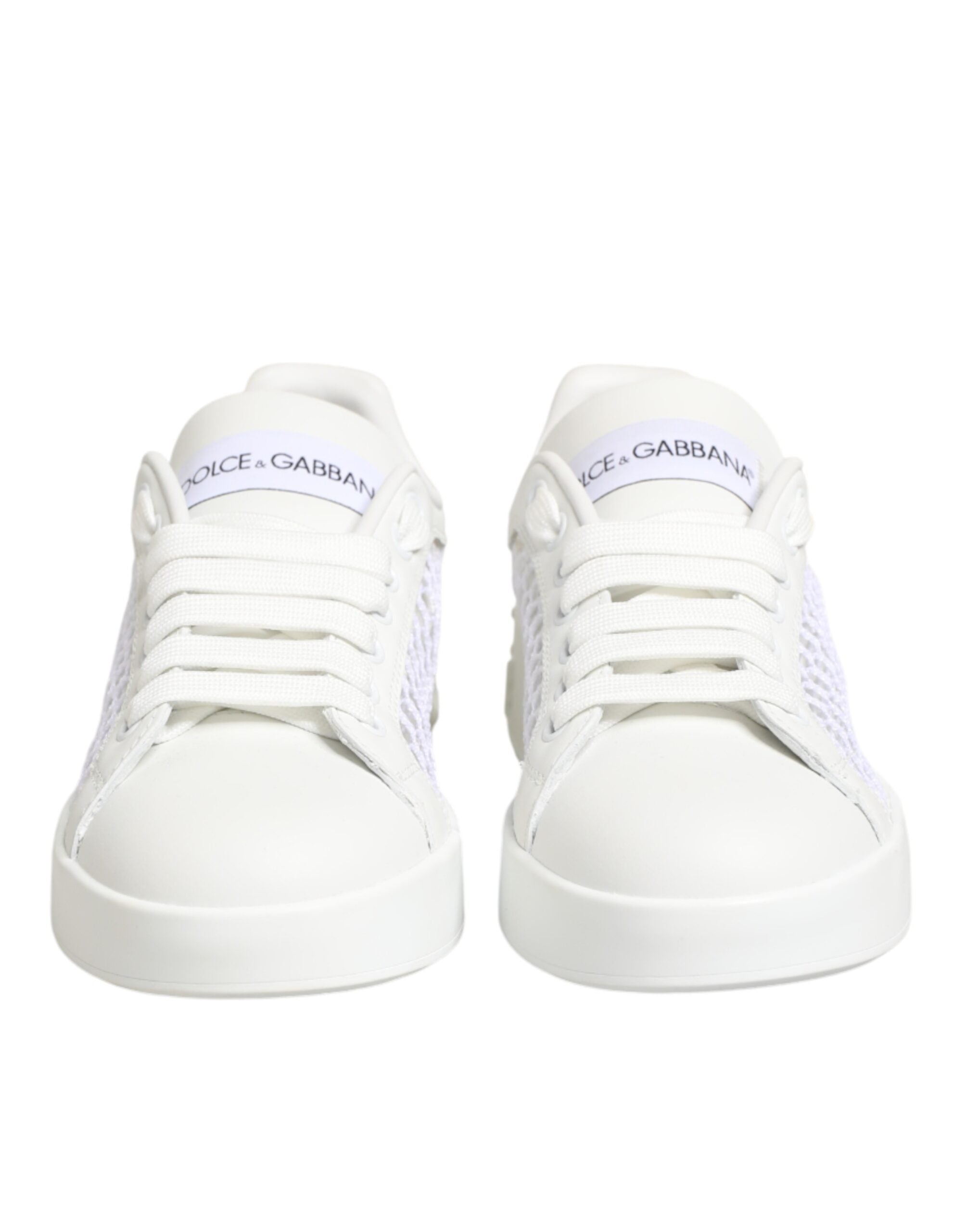 Chaussures basses Dolce & Gabbana en mesh blanc avec inserts, sneakers élégants pour un style décontracté.