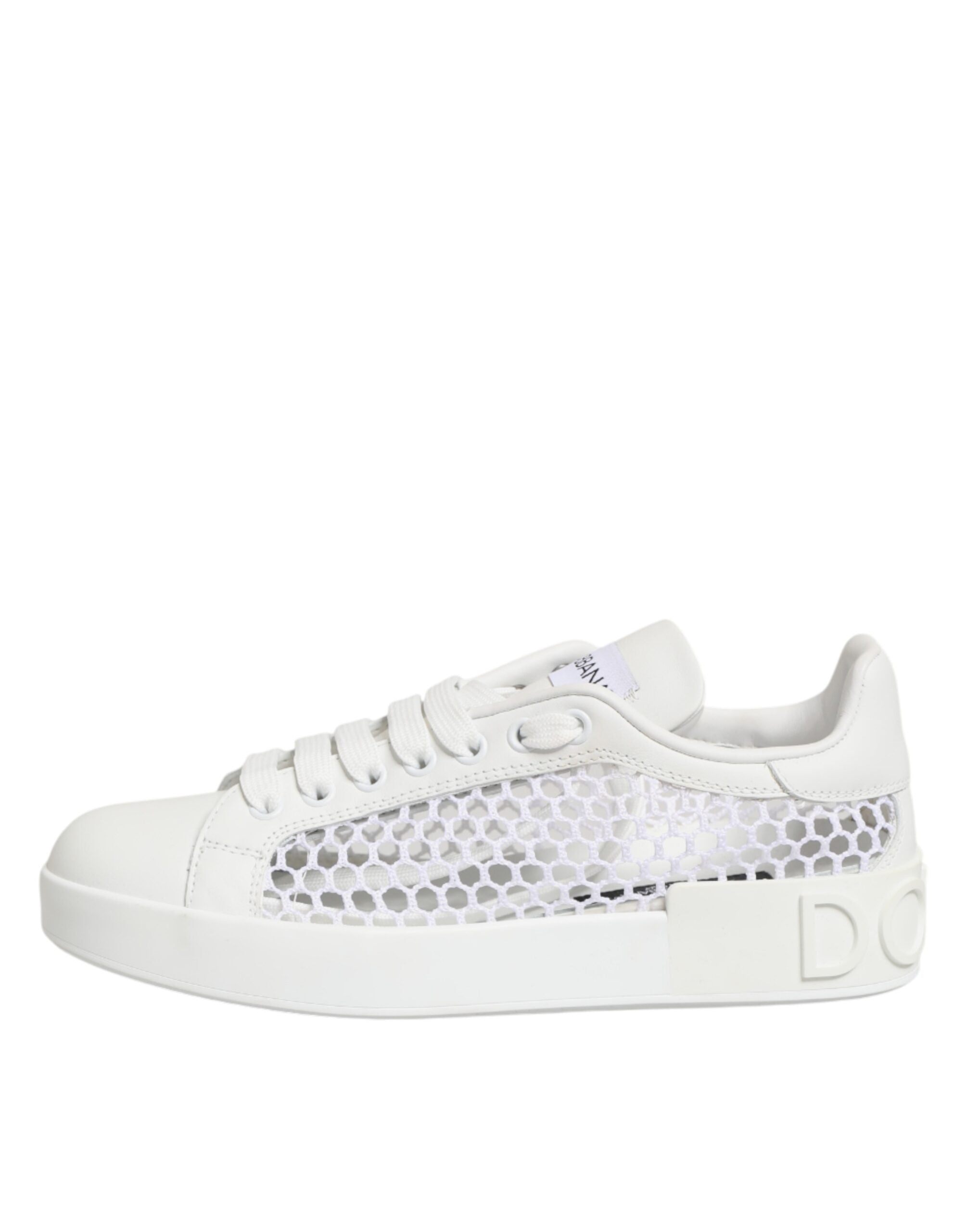 Baskets basses Dolce & Gabbana en mesh blanc avec inserts, chaussures de sport élégantes pour homme.